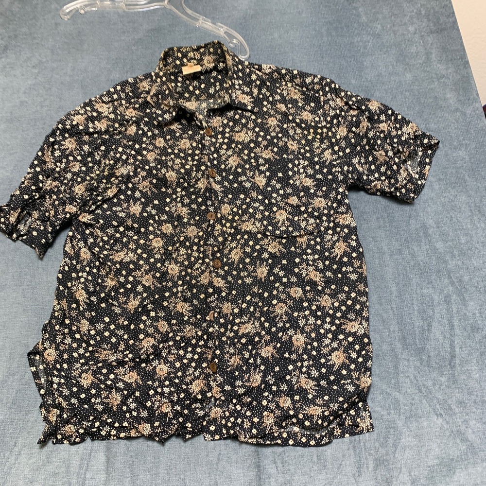 Vintage Pineapple Moon Shirt Mens Large Black Floral Casual Wear Summer Vacation
